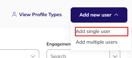 The Add new user dropdown, with Add single user highlighted