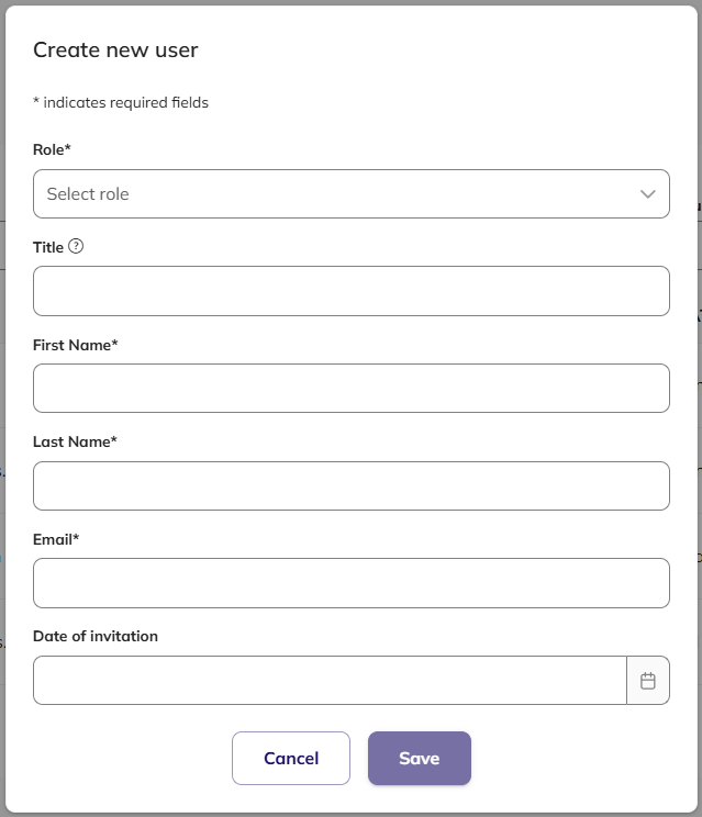 The Create new user form