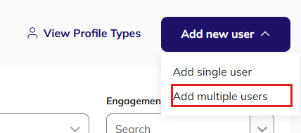 The Add new user dropdown, with Add multiple users highlighted