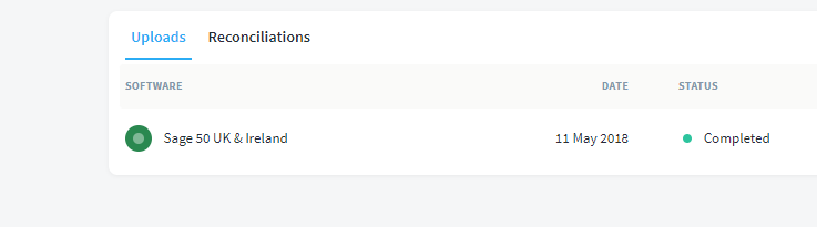 The Validis portal showing an upload with a status of Completed