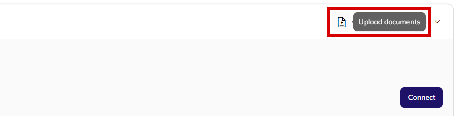 Dashboard header with the Upload documents icon highlighted